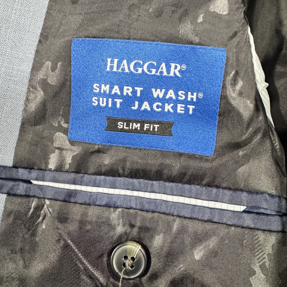 Haggar Blazer Mens 38R Blue Two Button Vented Smart Wash Suit Jacket Slim Fit