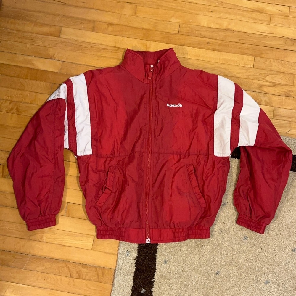 Vintage Red White Reebok Zip Up Windbreaker Jacket Medium