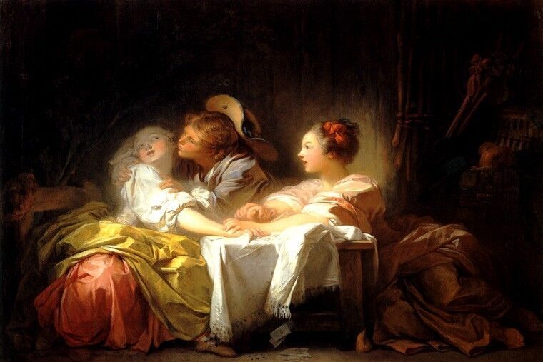 Lost Forfeit or Captured Kiss Romantic French Fragonard Painting Reproduction