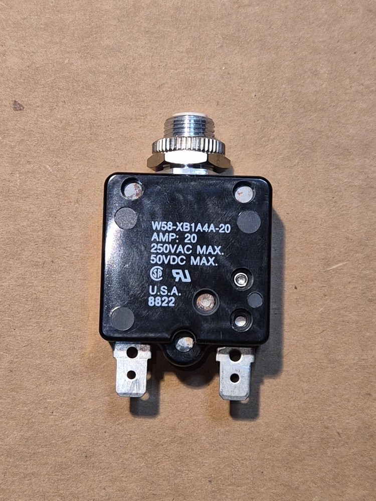 Potter & Brumfield W58-XB1A4A-20 CIRCUIT BREAKER, 1P, 250VAC, 50VDC, 3A, NOS.