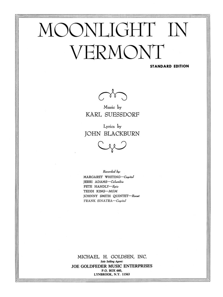 Moonlight in Vermont Song by Karl Suessdorf Piano Vocal Sheet Music Lyrics