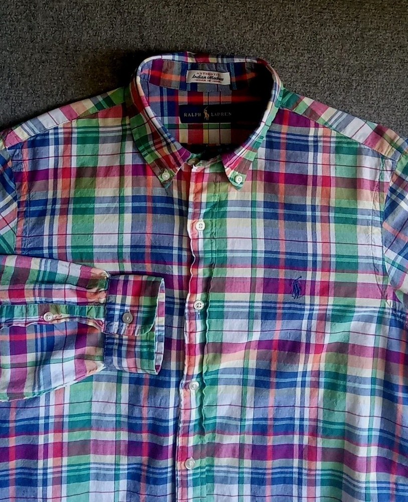 Polo Ralph Lauren Indian Madras Shirt Men's Medium Multicolor Plaid Button Down