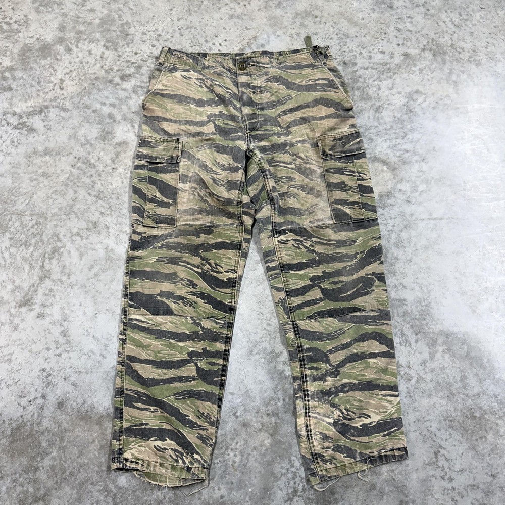 Vintage Tiger Stripe Camo Cargo Pants Mens 32x30 Green Adjustable Waist Army