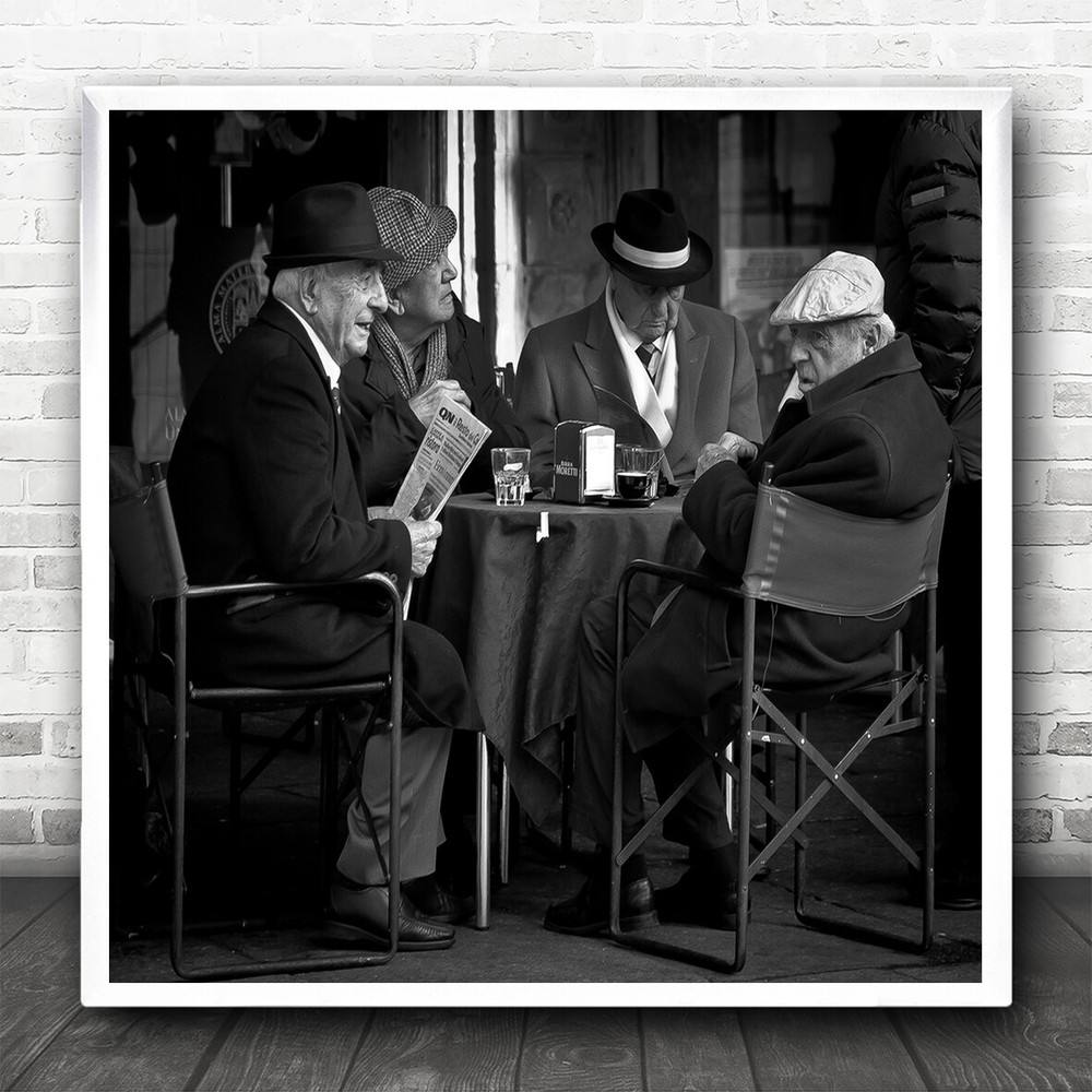 Street Italy Bologna Winter Old Friends Men B&W Man News Square Wall Art Print