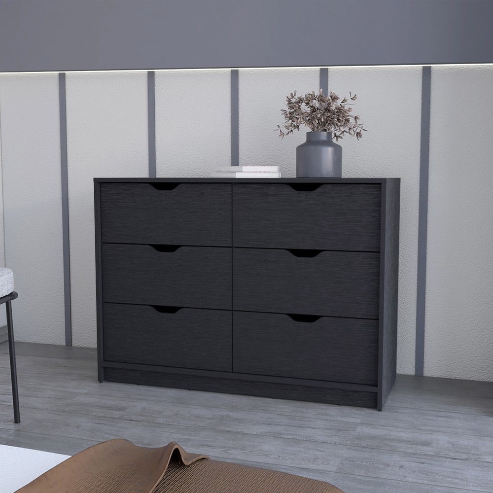 Basilea Black 4-Drawer Double Dresser with 2 Drop-Down Cabinets