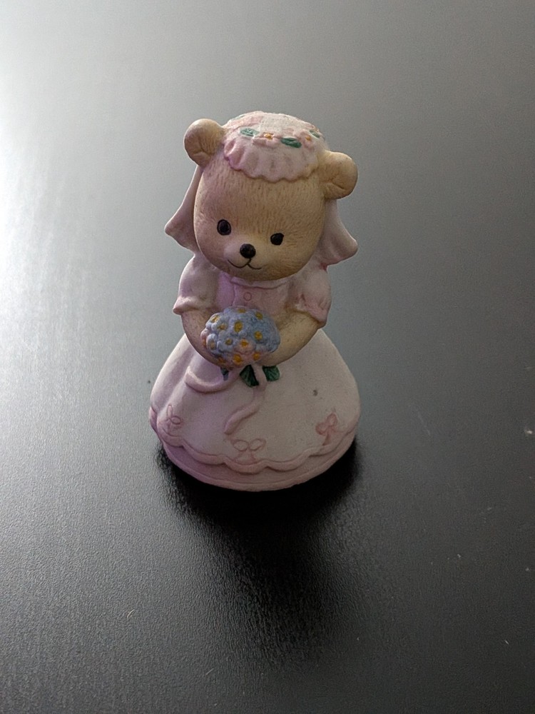 Vintage BC Bronson Teddy Bear Figurine Porcelain Bisque Wedding Bride Flowers 2