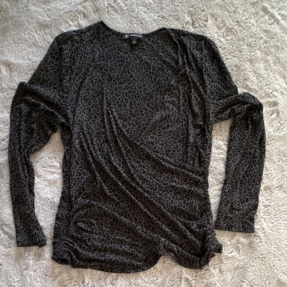 INC International Concepts Leopard Print V-Neck Long Sleeve Pullover Blouse XL