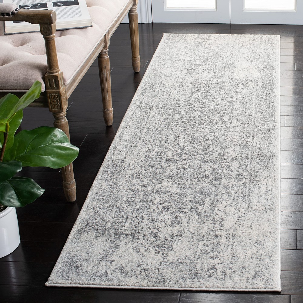 Evoke Collection 2x7 Ivory Grey EVK256F Oriental Distressed Non-Shedding Rug