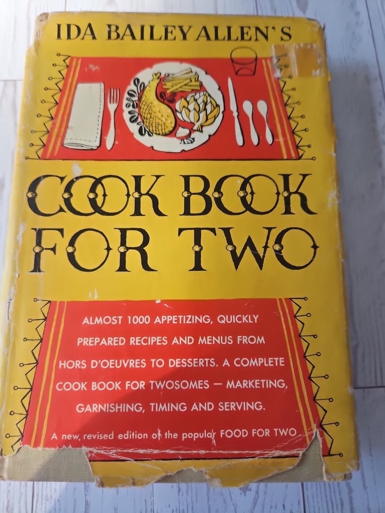 Vintage Cook Book For Two by Ida Bailey Allen 1957 Hardcover Dust Jacket
