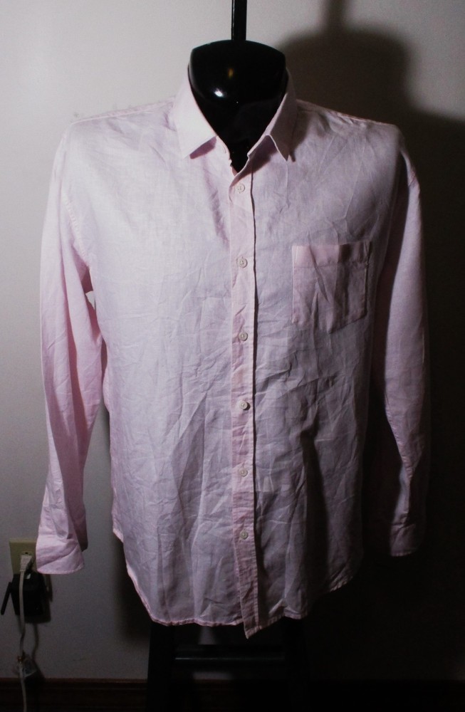 JOHNNY BIGG Pink Linen Long Sleeve Shirt Men's Size XL