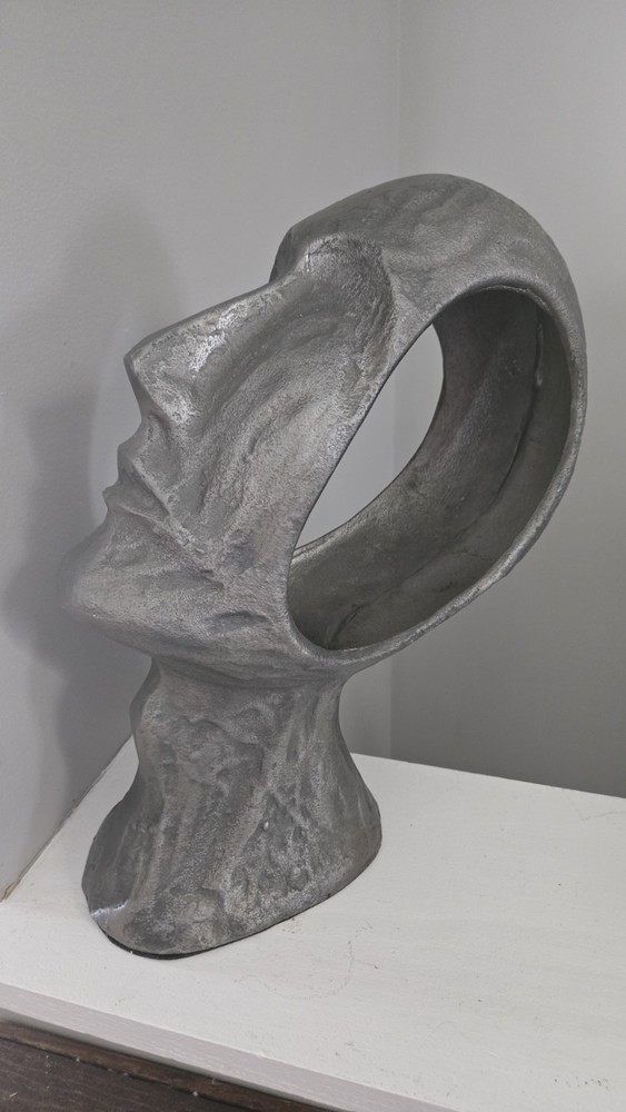 Abstract Brutalist Hollow Head Cast Metal Sculpture Modernist Art-image