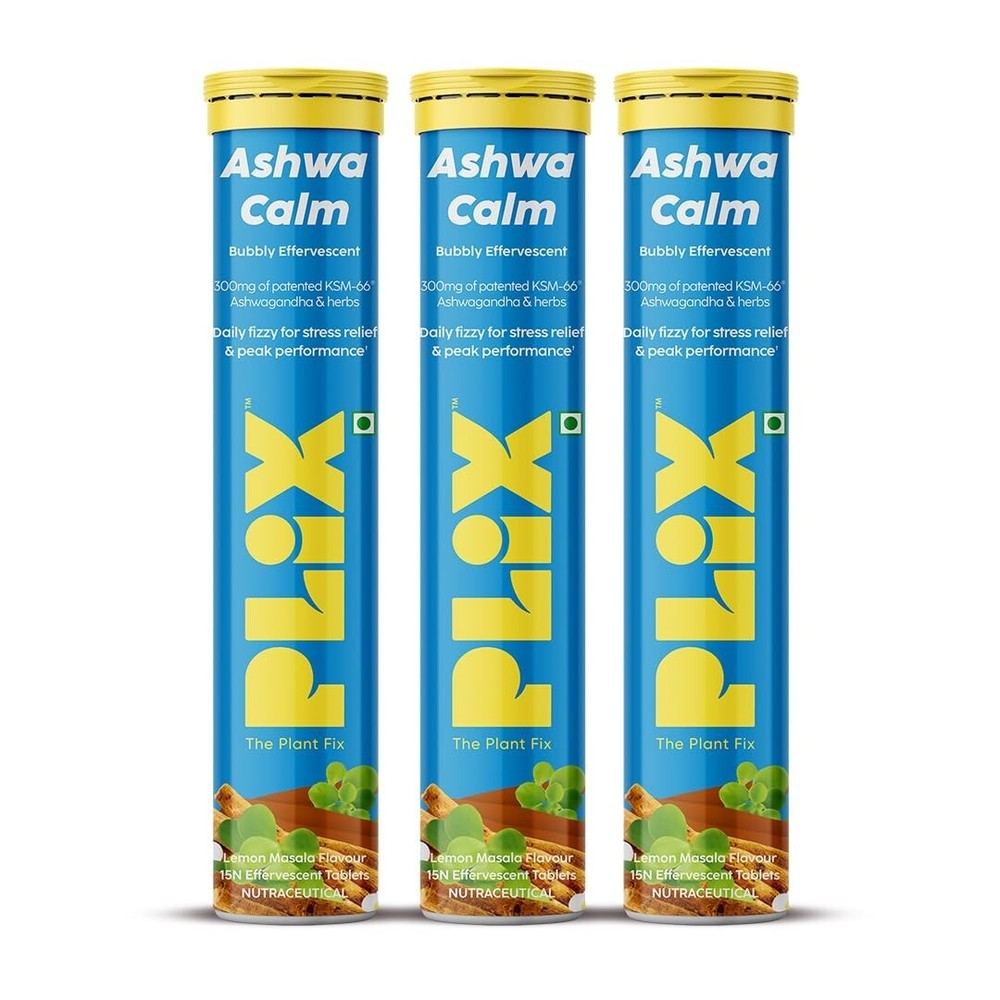 PLIX The Plant Fix KSM-66 Ashwagandha 15 Effervescent Tabs Pack of 3