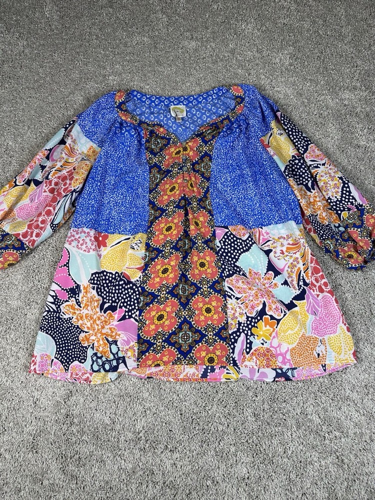 Fig & Flower Plus 1X Peasant Blouse Paisley Boho Hippie Tunic Bohemian Colorful