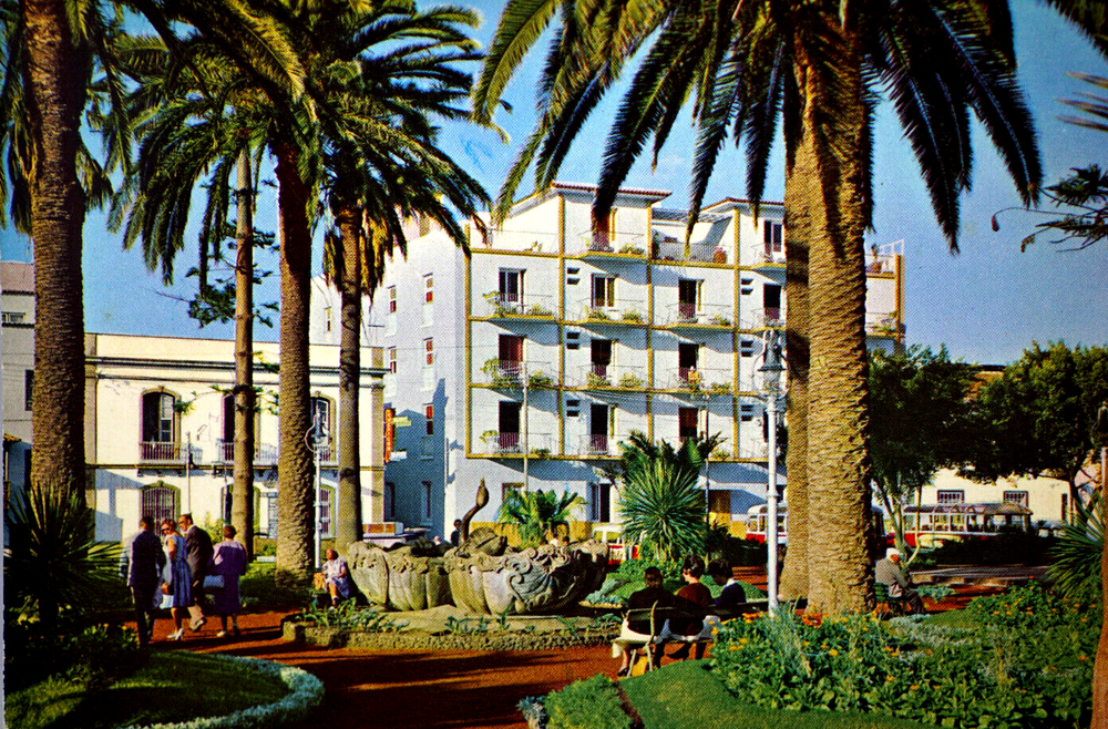 Postcard Spain Canary Islands Tenerife Puerto de la Cruz Church Hotel Monopol
