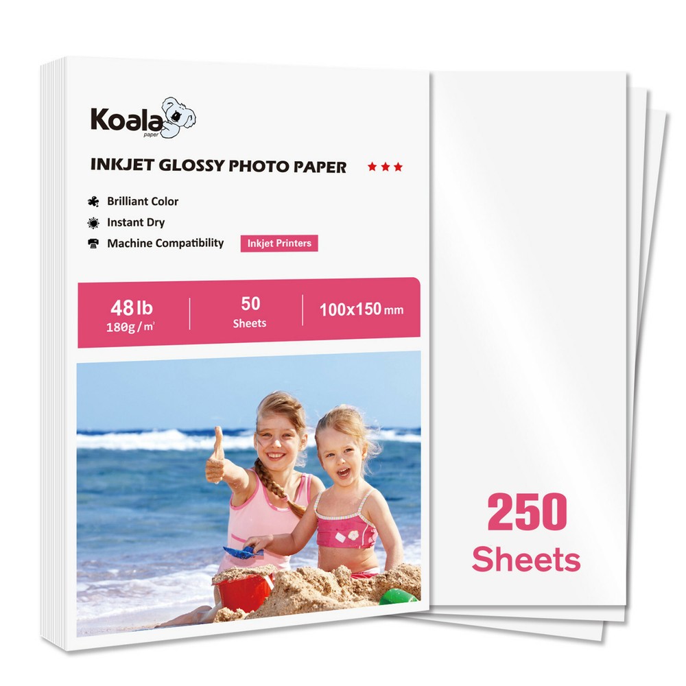 250 Sheets Koala Premium Inkjet Glossy Photo Paper 4x6 48lb 10x15cm for HP Canon