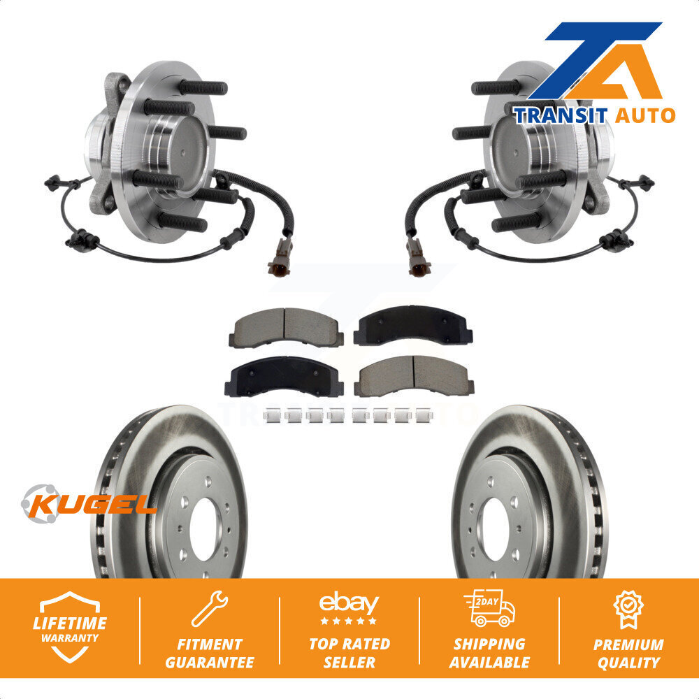Front Hub Bearing Coated Brake Rotor & Pad Kit For Ford F-150 Expedition Lincoln