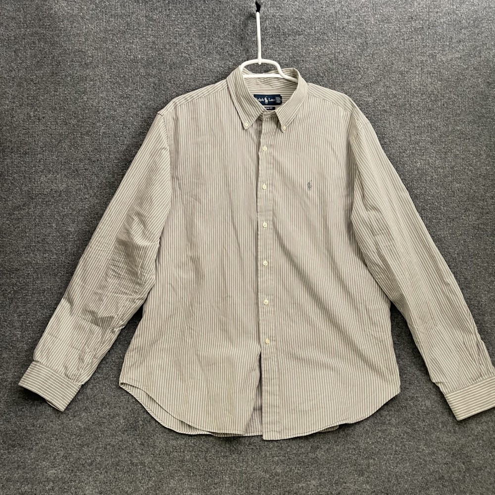 Ralph Lauren Dress Shirt Men's Sz XL Classic Fit Button Up Brown Striped