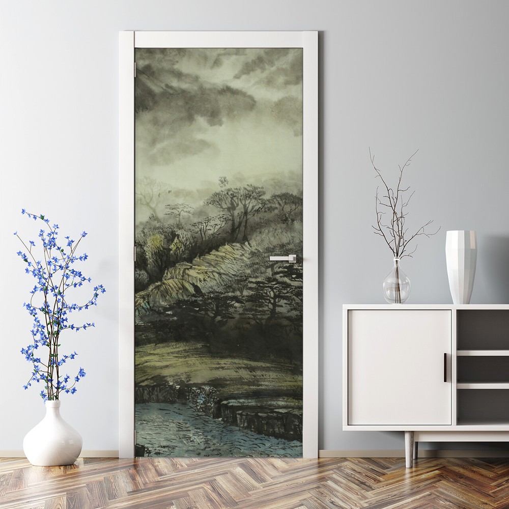 Chinese mountain fog valley mist landscape self-adhesive door decal