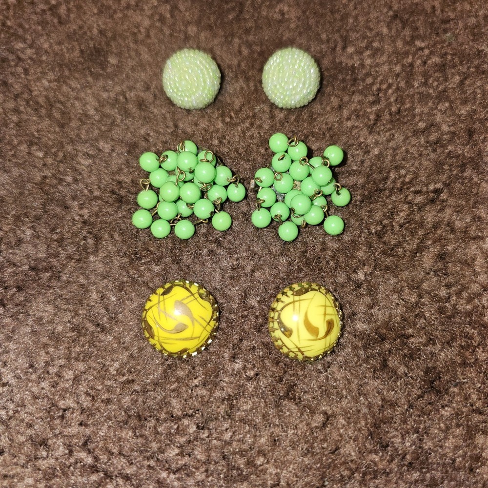 3 Pair Lot Of Funky Vintage Mcm Clip On Earrings W. Germany/ Japan