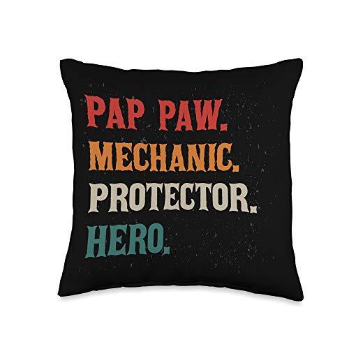 Pap Paw Mechanic Protector Hero Grandpa Granddad Throw Pillow, 16x16, Multicolor