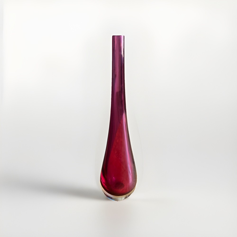 Red Cranberry Murano Glass Vase Art Glass 10 1/2 Inches Tall