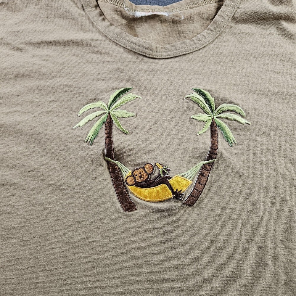 Vintage Bear Palm Trees Shirt Mens 2XL Tan Embroidered Hammock Made USA 90s