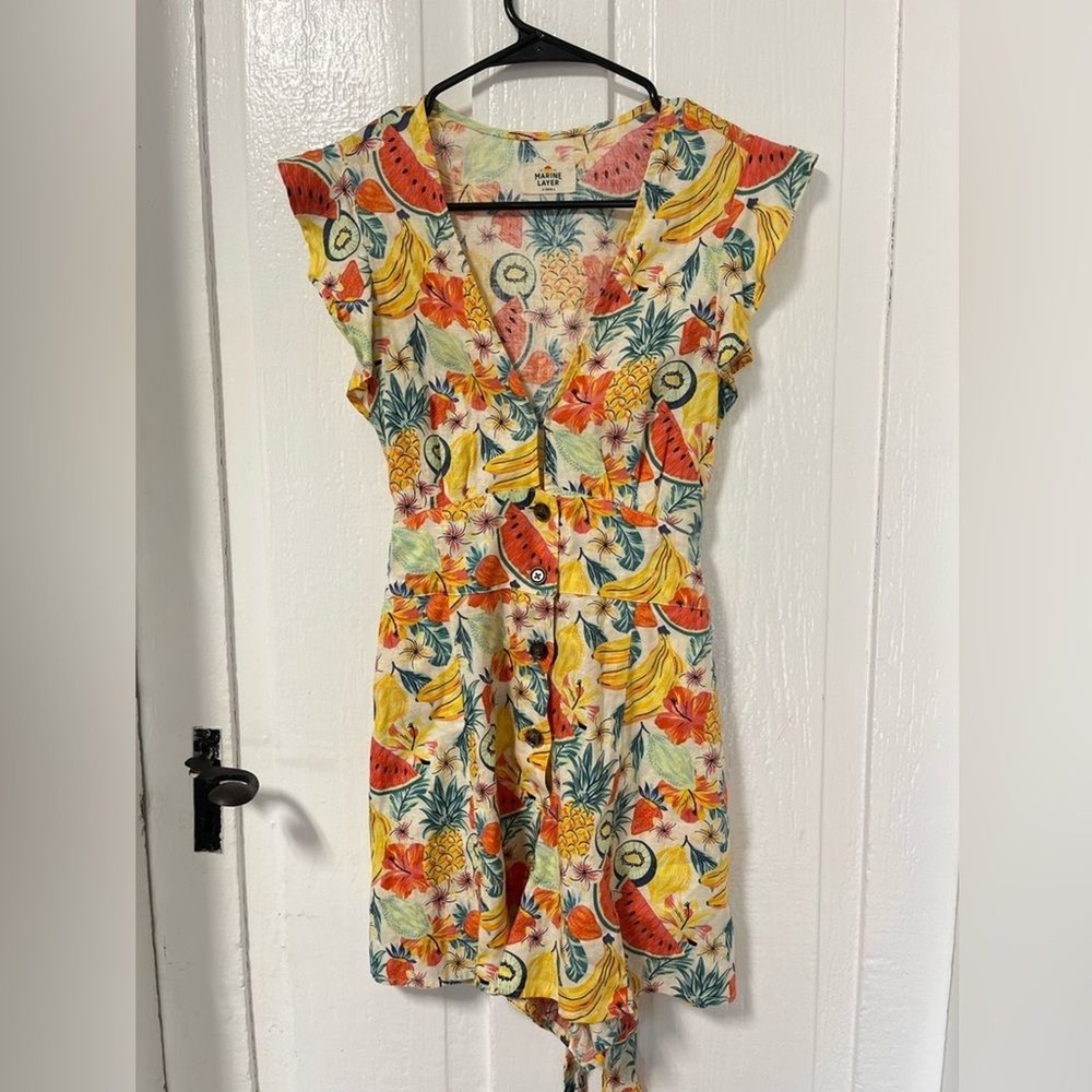 Marine Layer Camila Hemp Blend Romper Fruit Print Beachy with waist tie size XS