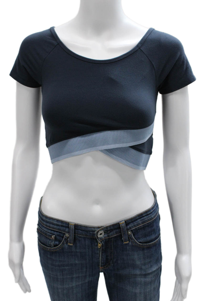 Beyond Yoga Womens Cropped Scoop Neck Short Sleeve T-Shirt Blue Nylon Size SFree Shipping in US $100+ Orders | $6.95 Orders Below