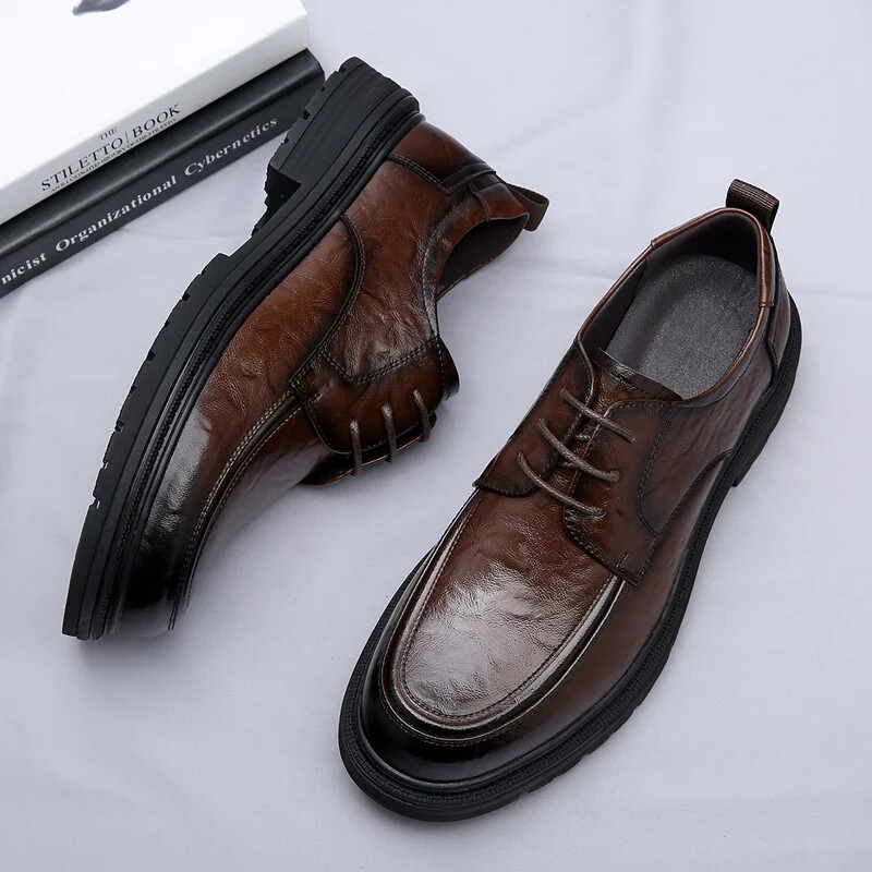 New Men Genuine Leather Shoes Soft Soles Wear-resistant Thick Soles Formal Shoes