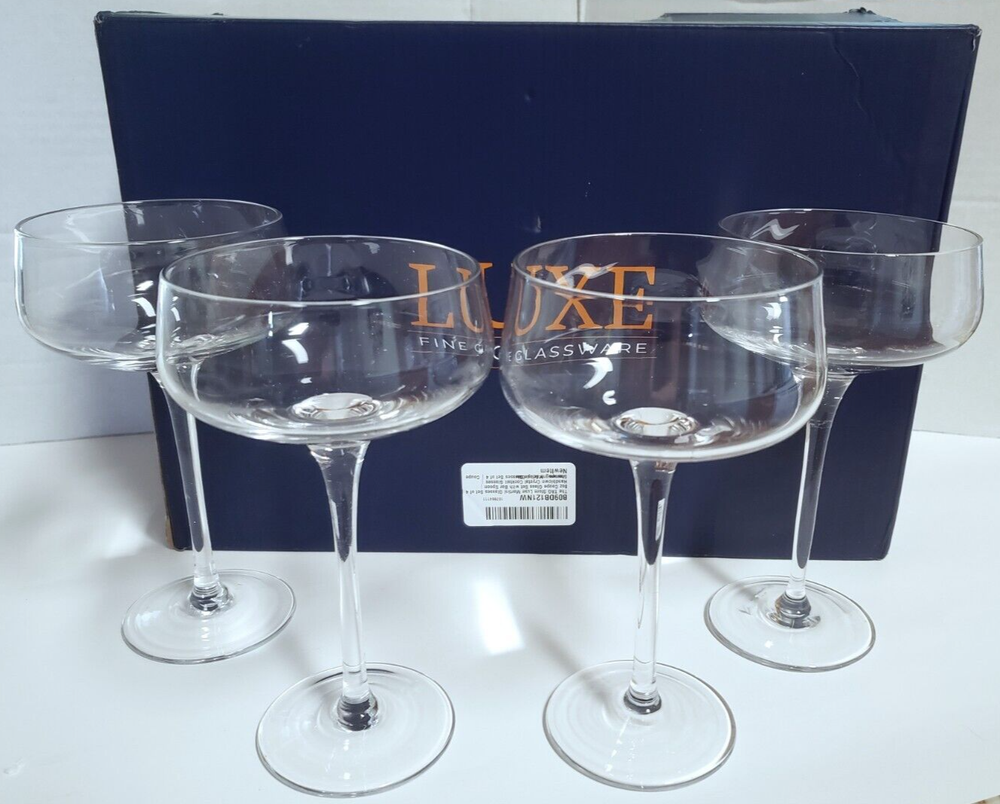 Set of 4 New Martini Glasses Unused Great Shape Box Damaged
