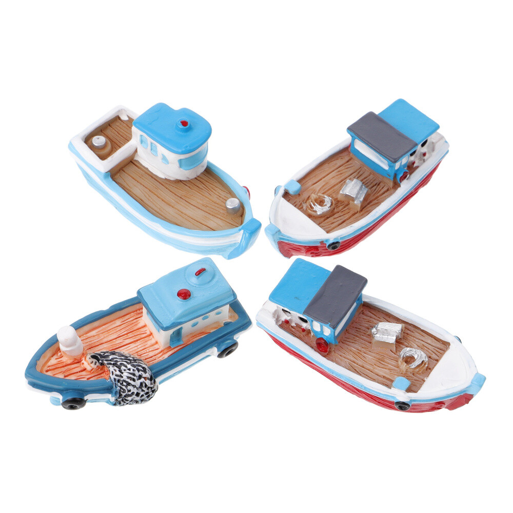 4pcs Lovely Creative Fishing Boat Decor Mediterranean Boat Model