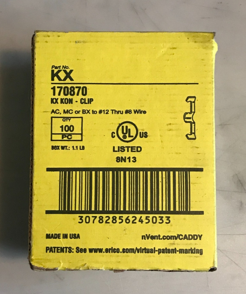 100 Pack - nVent Caddy KX KON Clip 170870 - AC, MC or BX to #12 Thru #8 Wire-image
