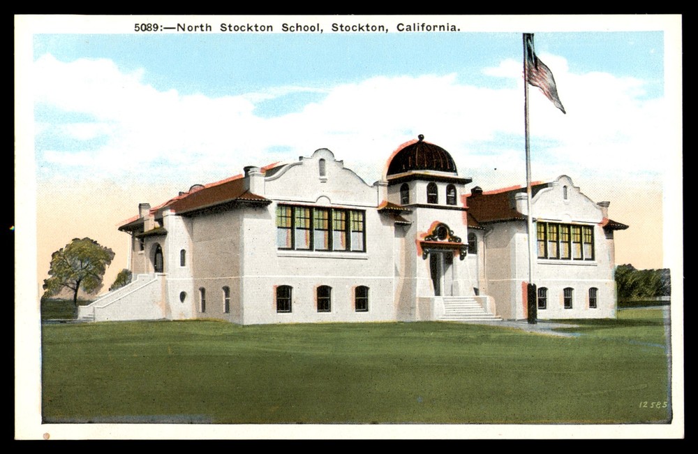 Postcard North Stockton School Building CA