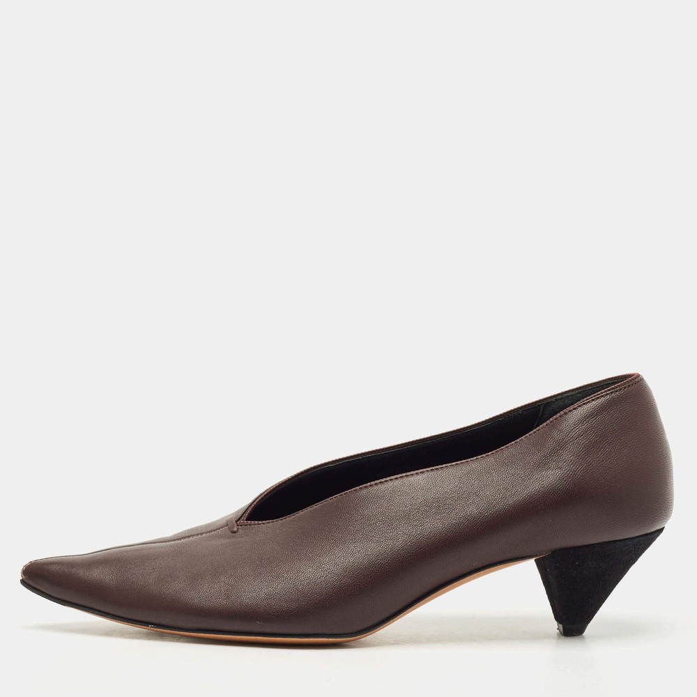 Celine Plum Leather V Neck Pumps Size 38