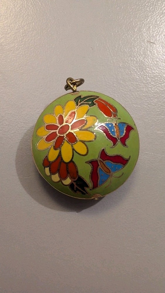 Vintage Double Sided Cloisonne Butterfly Pendant Enamel Floral Multi Color