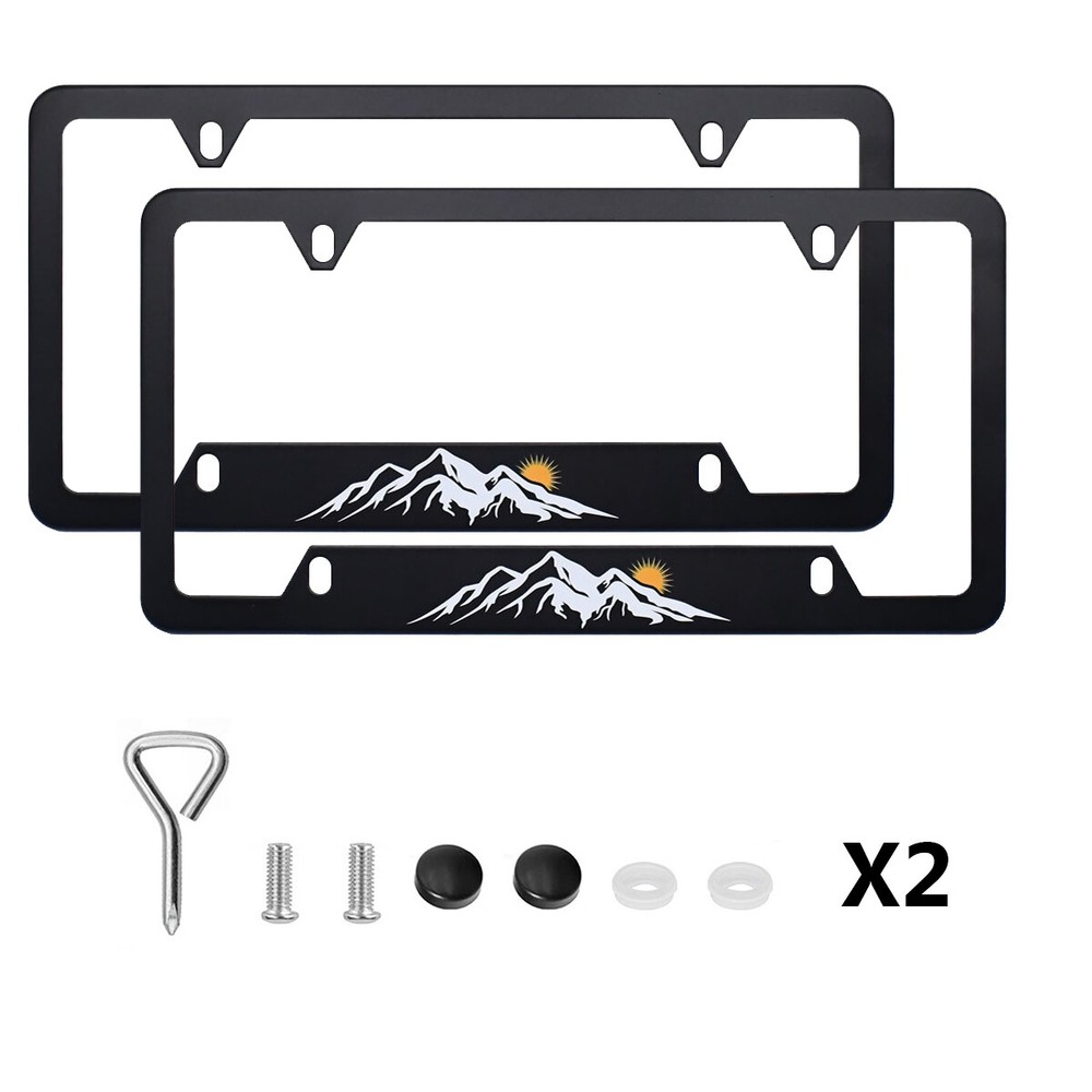 2 For Chevy Silverado Cab Snow Mountain & Sun Raised License Plate Frame Covers