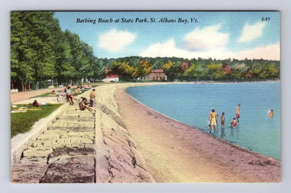 St. Albany Bay VT-Vermont, Bathing Beach at State Park, Vintage Postcard
