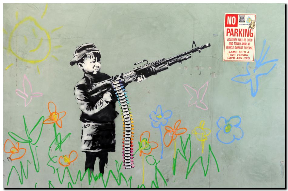 BANKSY STREET ART *FRAMED* CANVAS PRINT Boy with crayon gun 24x16