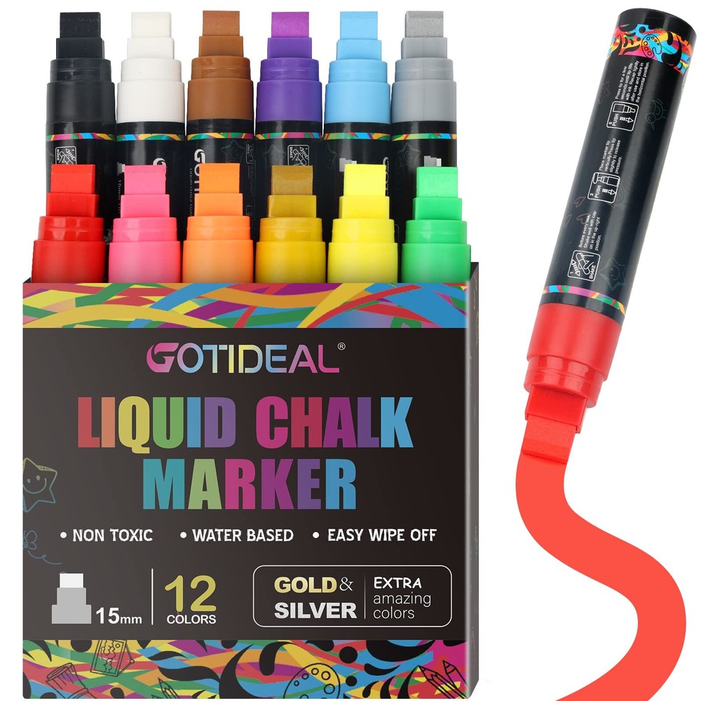 GOTIDEAL 12 Colors Jumbo Window Markers,Thick Car Markers, Chalkboard Markers...