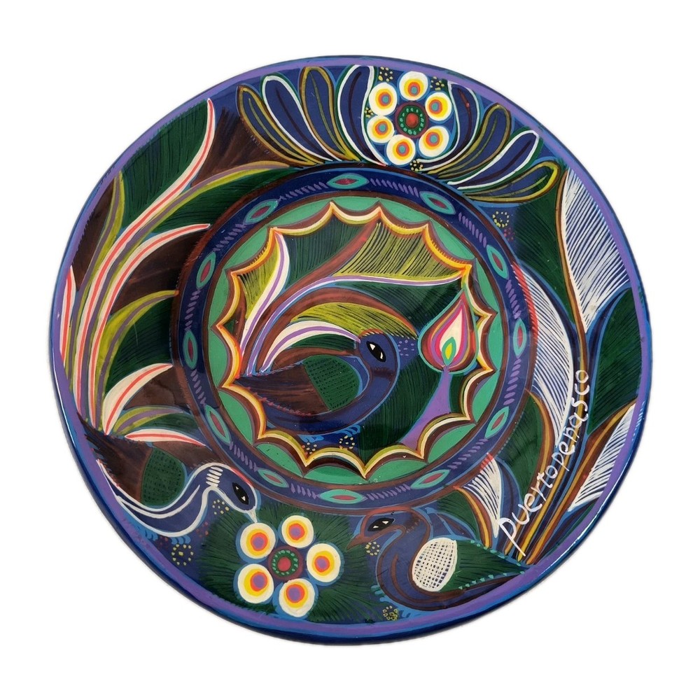Puerto Penasco Bird Souvenir Dish Plate Clay Pottery Hand Painted Mexico READ