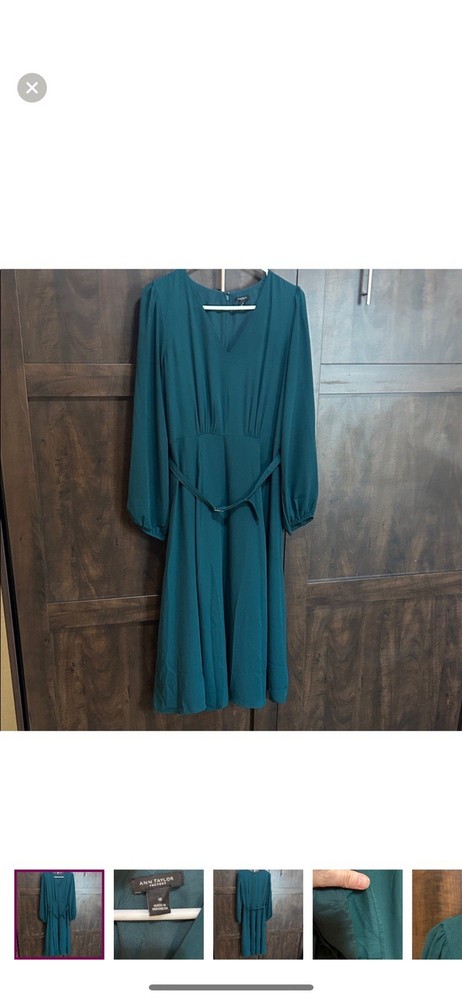 Ann Taylor Factory Dark Green Belted Long Sleeve Dress - Size 10