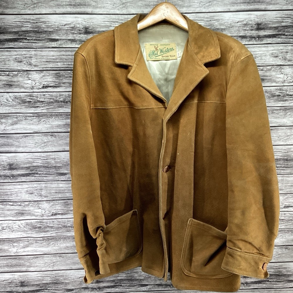 Vintage Mid Western Sport Togs Jacket Mens 44 Brown Suede Leather Coat 50s 60s