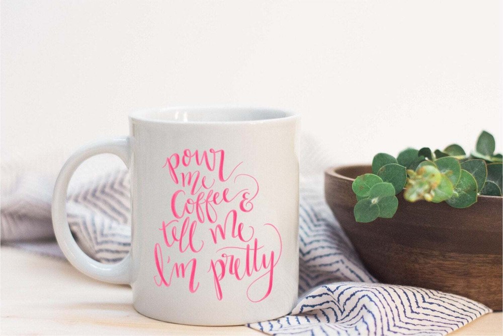 Pour Me Coffee And Tell Me I'm Pretty Quoted Ceramic Plastic Travel Coffee Mug