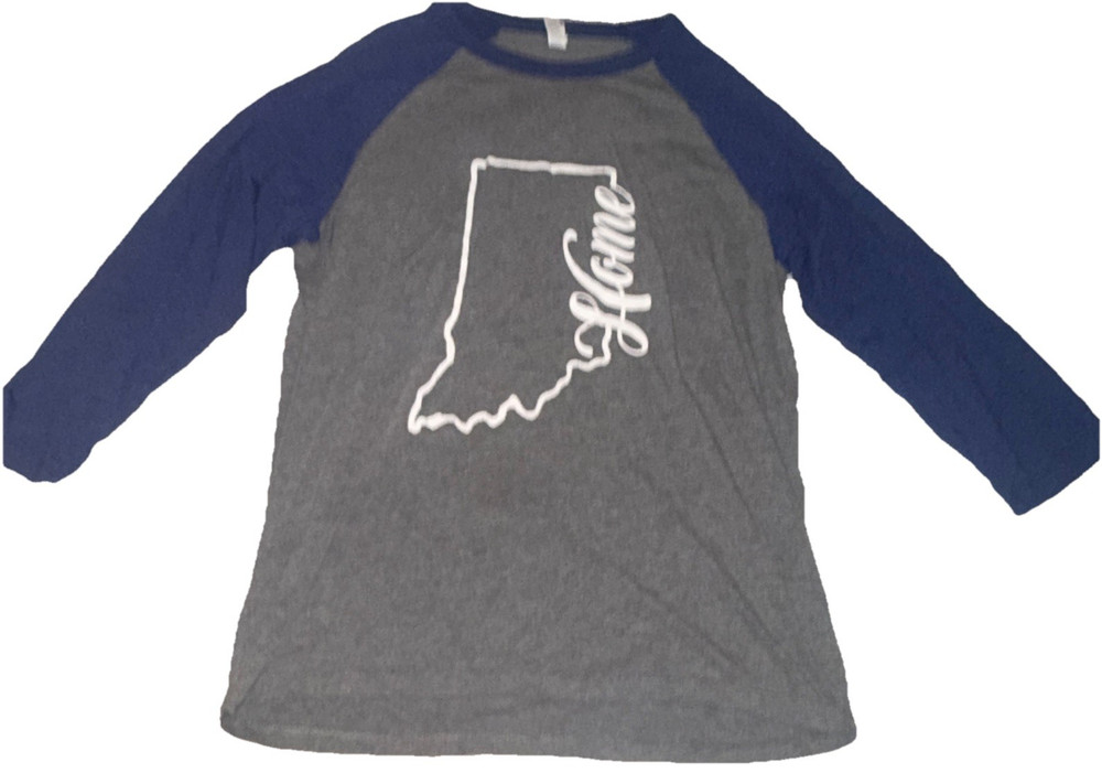 Canvas Gray/Blue Women’s 3/4 Sleeve Raglan Indiana Home Graphic T-Shirt M