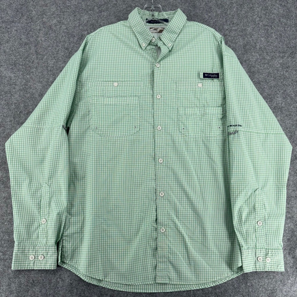 Columbia PFG Super Tamiami Mens Green Plaid Long Sleeve Fishing Shirt XL FM7187