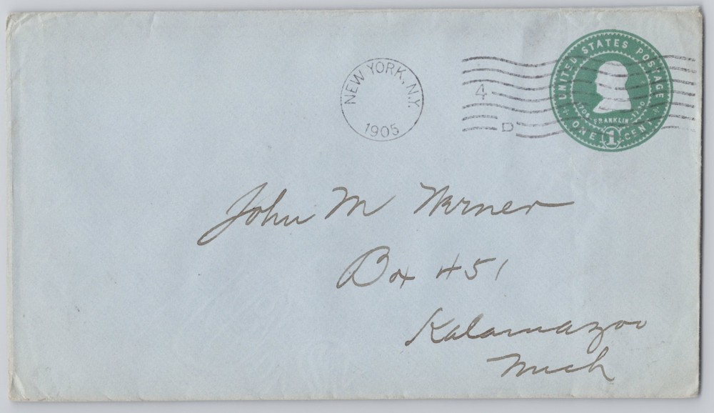 Kalamazoo, Michigan, 1c United States Franklin postal stationery envelope