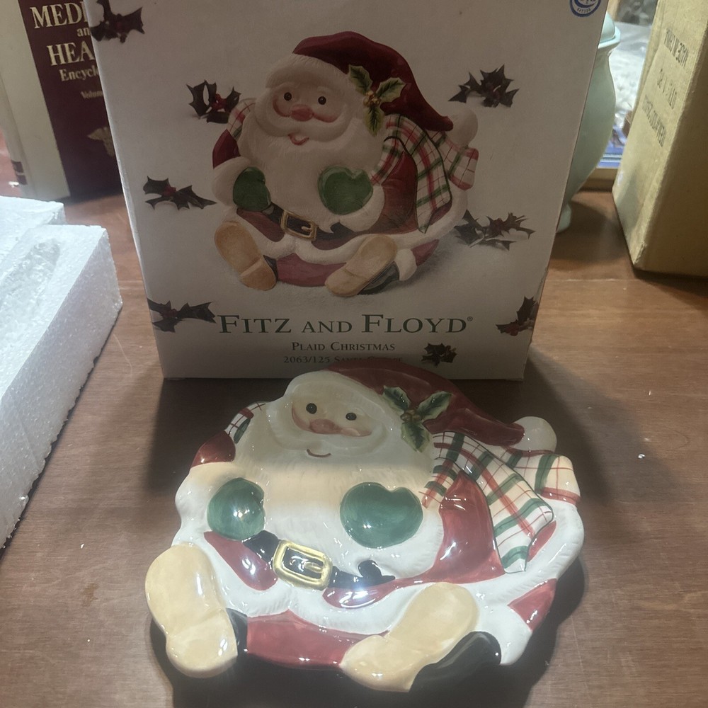 Fitz and Floyd Plaid Christmas Serving Plate 2063/125 Santa Canape New in Box