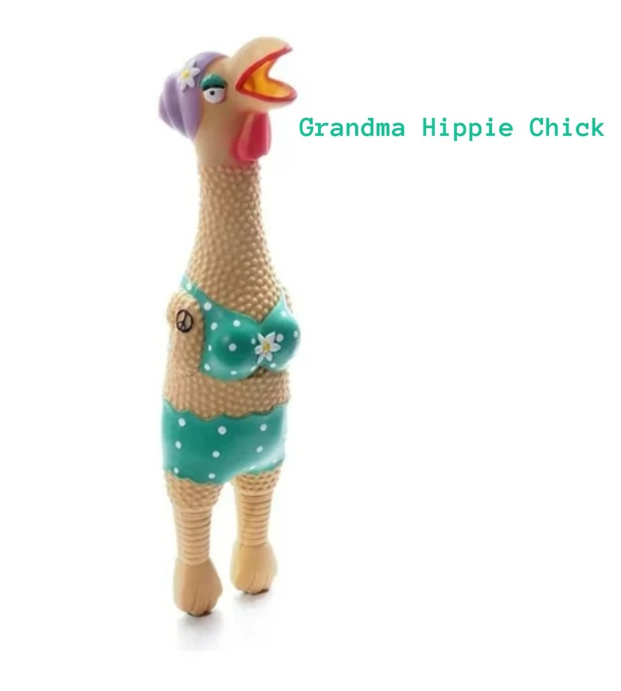 JUGUETE ENCANTADOR PARA POLLOS DE GOMA PARA MASCOTAS GRAZNANTE CHIRRIANTE GRAN ABUELA HIPPIE-image