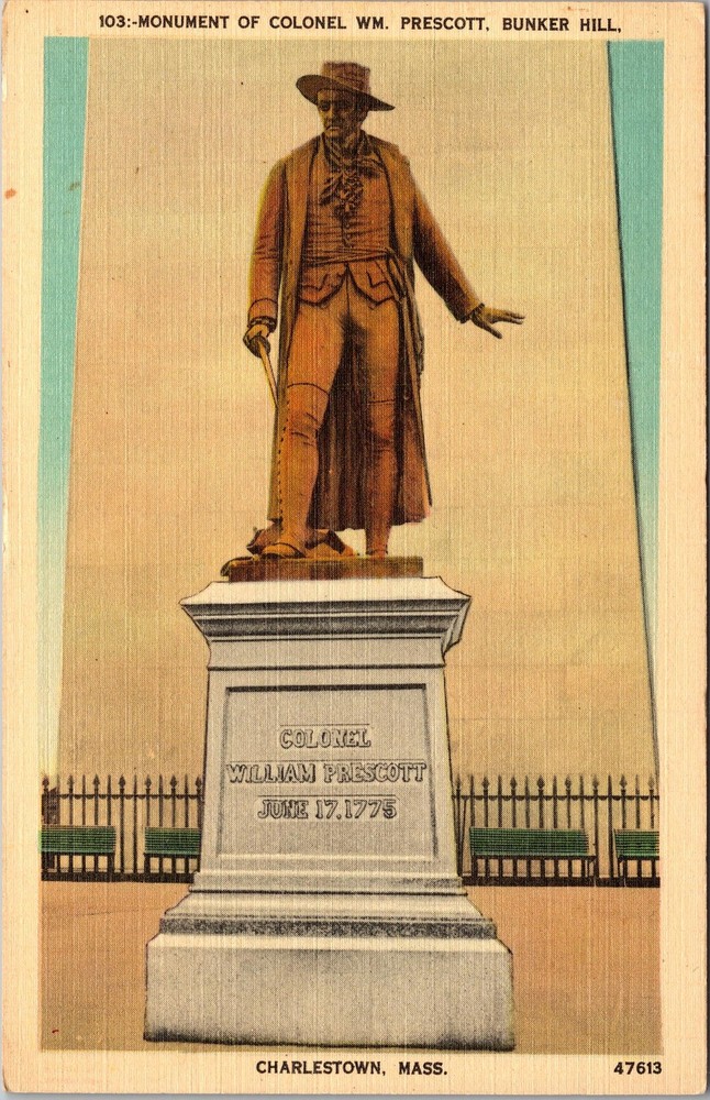 Bunker Hill MA-Massachusetts, Monument WM Prescott, Vintage Postcard