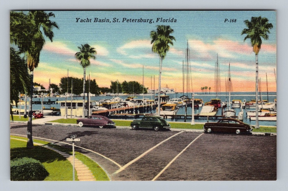 St Petersburg FL-Florida Yacht Basin Vintage Postcard Standard Souvenir Postal